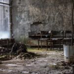 Immagine di un muro con muffa e prodotti per la pulizia domestica.